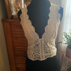 Joyfolie Lace Tank Top - Cream